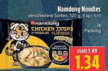Namdong Noodles verschiedene Sorten, 120 g, (1 kg = 11.17)
