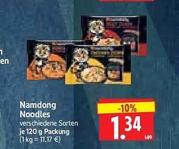 Namdong Noodles verschiedene Sorten je 120 g Packung (1kg = 11.17 €)