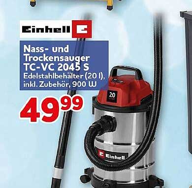 Nass- und Trockensauger TC-VC 2045 S Edelstahlbehälter (20 l), inkl. Zubehör, 900 W