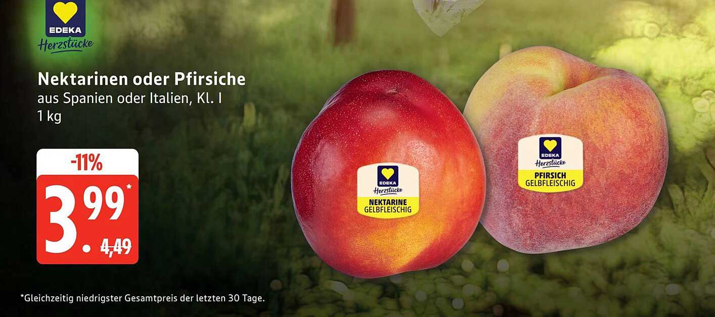 Nektarinen oder Pfirsiche aus Spanien oder Italien, Kl. I 1 kg