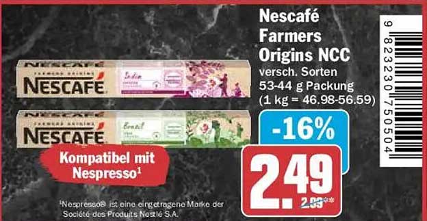Nescafé Farmers Origins NCC versch. Sorten 53-44 g Packung (1 kg = 46.98-56.59)