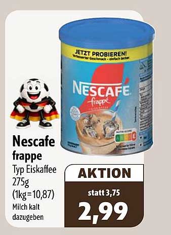 Nescafe frappe Typ Eiskaffee 275g (1kg=10,87) Milch kalt dazugaben