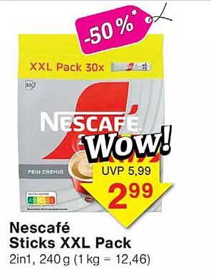 Nescafé Sticks XXL Pack 2in1, 240 g (1 kg = 12,46)