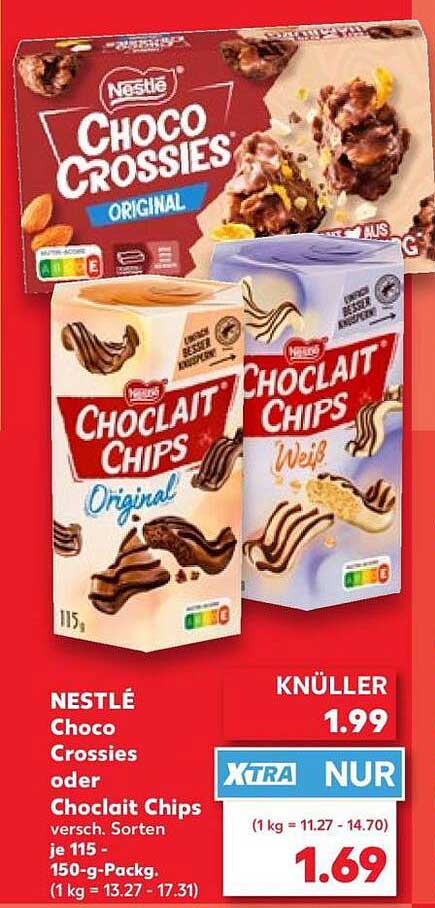 NESTLÉ Choco Crossies oder Chocolait Chips versch. Sorten je 115 - 150-g-Packg.