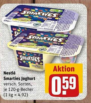 Nestlé Smarties Joghurt versch. Sorten, je 120-g-Becher (1 kg = 4.92)