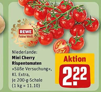 Niederlande: Mini Cherry Rispentomaten »Süße Versuchung«, Kl. Extra, je 200-g-Schale (1 kg = 11.10)