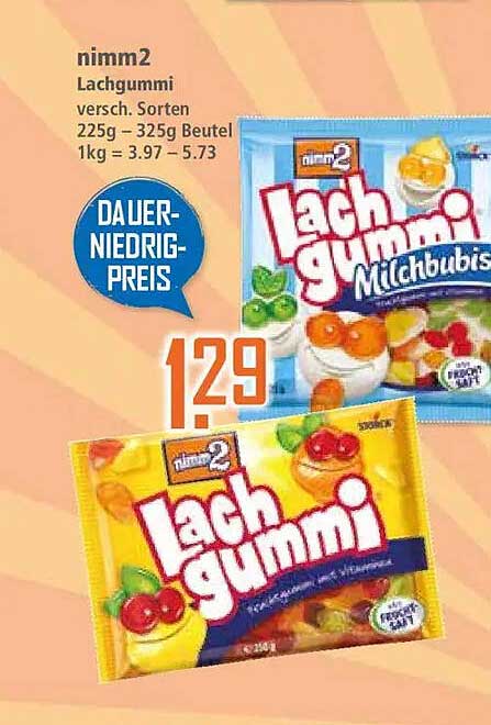 nimm2 Lachgummi versch. Sorten 225g – 325g Beutel 1kg = 3.97 – 5.73