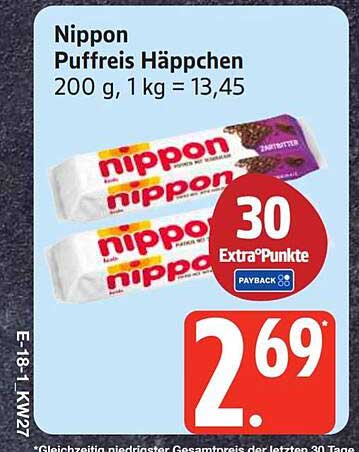 Nippon Puffreis Häppchen 200 g, 1 kg = 13,45