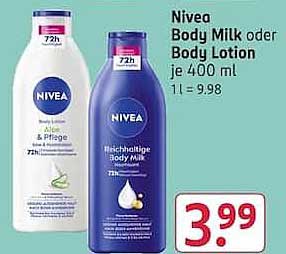 Nivea Body Milk oder Body Lotion je 400 ml