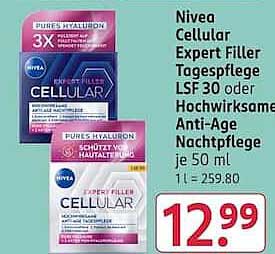 Nivea Cellular Expert Filler Tagespflege LSF 30 oder Hochwirksame Anti-Age Nachtpflege je 50 ml
