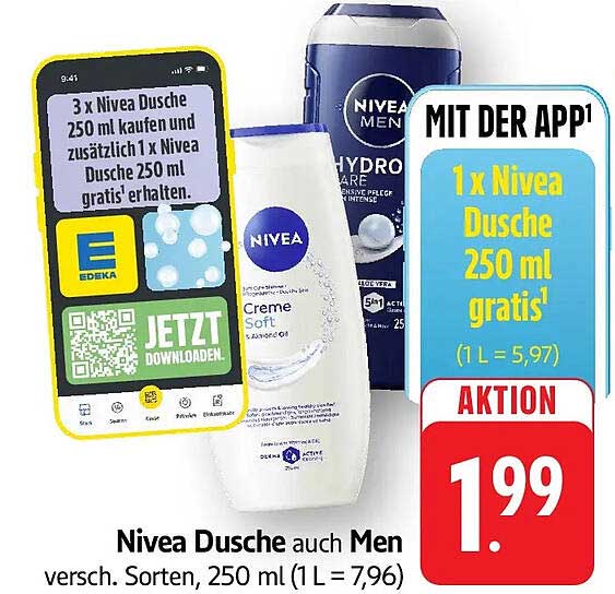 Nivea Dusche auch Men versch. Sorten, 250 ml (1 L = 7,96)