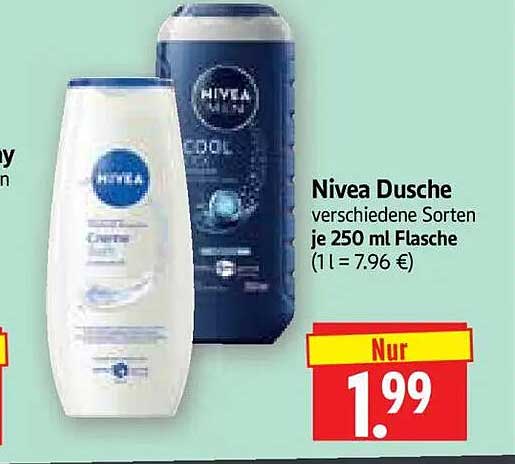 Nivea Dusche verschiedene Sorten je 250 ml Flasche (1 l = 7.96 €)