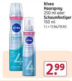 Nivea Haarspray 250 ml oder Schaumfestiger 150 ml 1 l = 11.96/19.93