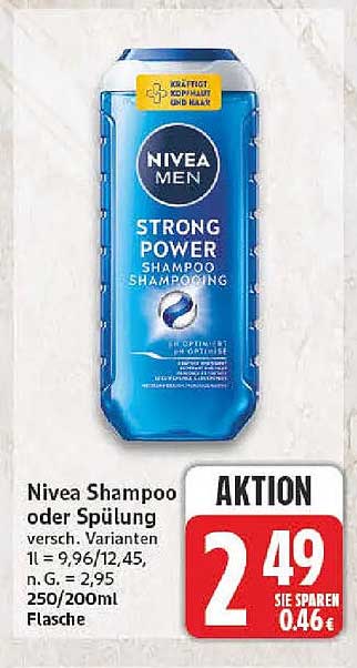 Nivea Shampoo oder Spülung versch. Varianten 1 = 9,96/12,45, n.G. = 2,95 250/200ml Flasche