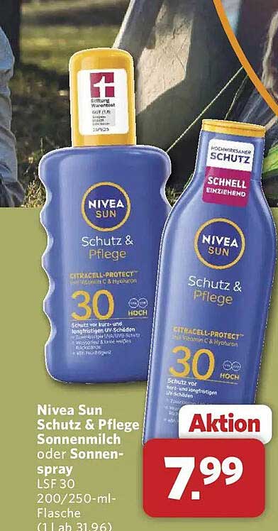 Nivea Sun Schutz & Pflege Sonnenmilch oder Sonnenspray LSF 30 200/250-ml-Flasche