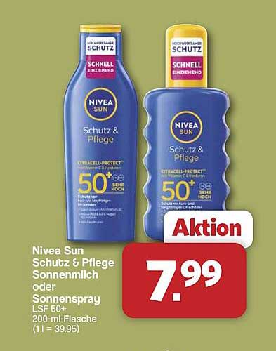 Nivea Sun Schutz & Pflege Sonnenmilch oder Sonnenspray LSF 50+