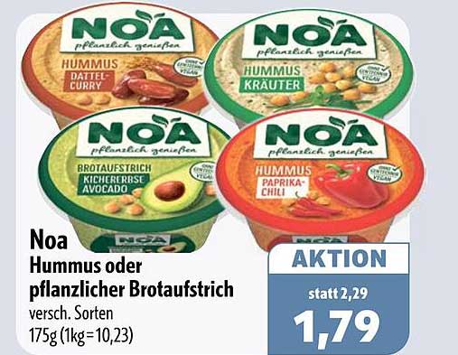 Noa Hummus oder pflanzlicher Brotaufstrich versch. Sorten
