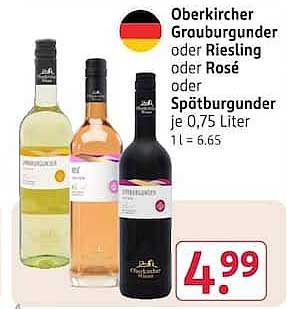 Oberkircher Grauburgunder oder Riesling oder Rosé oder Spätburgunder je 0,75 Liter