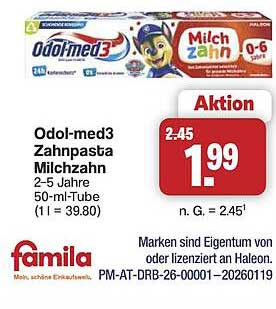 Odol-med3 Zahnpasta Milchzahn 2-5 Jahre 50-ml-Tube