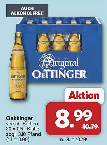Oettinger versch. Sorten 20 x 0,5l-Kiste zzgl. 3,10 Pfand (1 l = 0.90)
