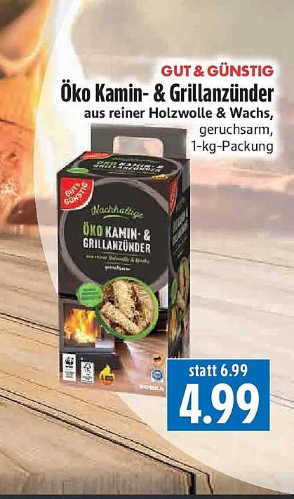Öko Kamin- & Grillanzünder aus reiner Holzwolle & Wachs, geruchsarm, 1-kg-Packung