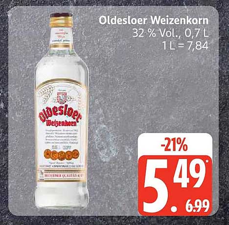 Oldesloer Weizenkorn 32 % Vol., 0,7 L 1 L = 7,84