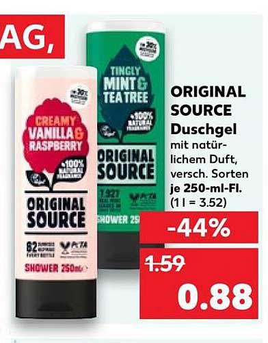 ORIGINAL SOURCE Duschgel mit natürlichem Duft, versch. Sorten je 250-ml-FI. (1 l = 3.52)