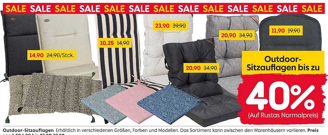 Outdoor-Sitzauflagen bis zu 40% (Auf Rustas Normalpreis)