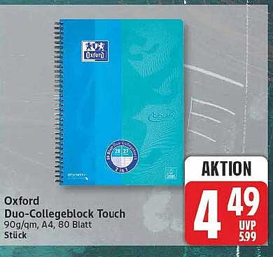 Oxford Duo-Collegeblock Touch 90g/qm, A4, 80 Blatt Stück