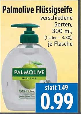 Palmolive Flüssigseife verschiedene Sorten, 300 ml, (1 Liter = 3.30), je Flasche