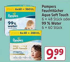 Pampers Feuchttücher Aqua Soft Touch 6 x 48 Stück oder 99 % Water 6 x 60 Stück