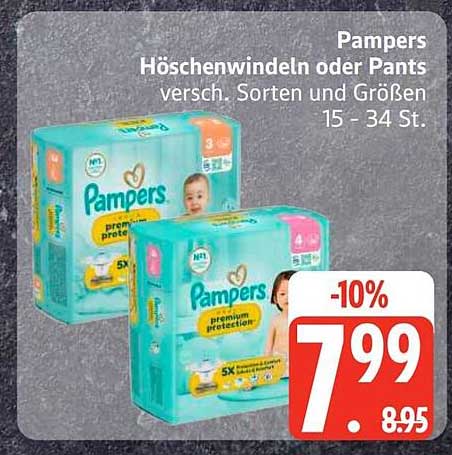 Pampers Höschenwindeln oder Pants versch. Sorten und Größen 15 - 34 St.