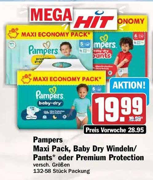 Pampers Maxi Pack, Baby Dry Windeln/Pants* oder Premium Protection