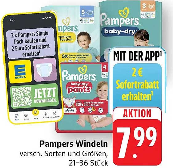 Pampers Windeln versch. Sorten und Größen, 21–36 Stück