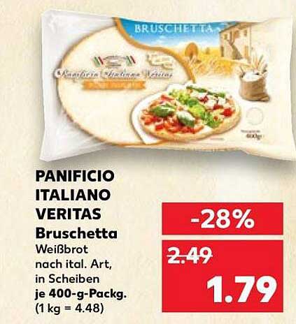PANIFICIO ITALIANO VERITAS Bruschetta Weißbrot nach ital. Art, in Scheiben je 400-g-Packg. (1 kg = 4.48)