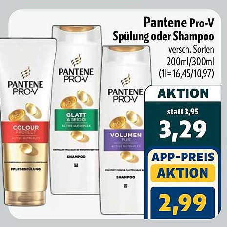 Pantene Pro-V Spülung oder Shampoo versch. Sorten 200ml/300ml (1l=16,45/10,97)
