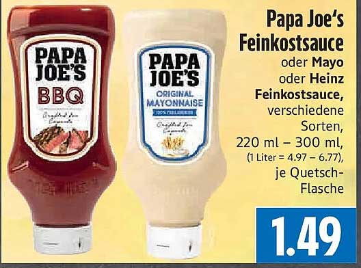 Papa Joe's Feinkostsauce oder Mayo oder Heinz Feinkostsauce, verschiedene Sorten, 220 ml – 300 ml, je Quetsch-Flasche