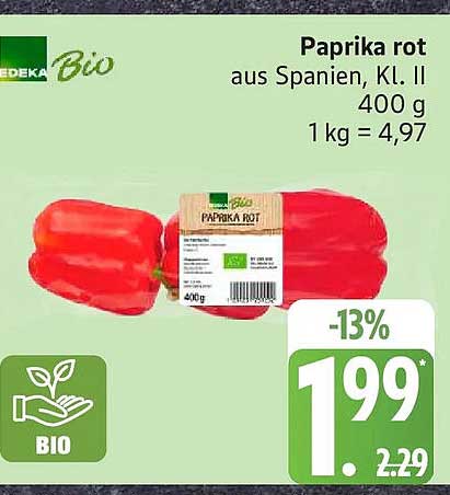 Paprika rot aus Spanien, Kl. II 400 g 1 kg = 4,97
