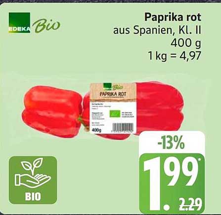 Paprika rot aus Spanien, Kl. II 400 g