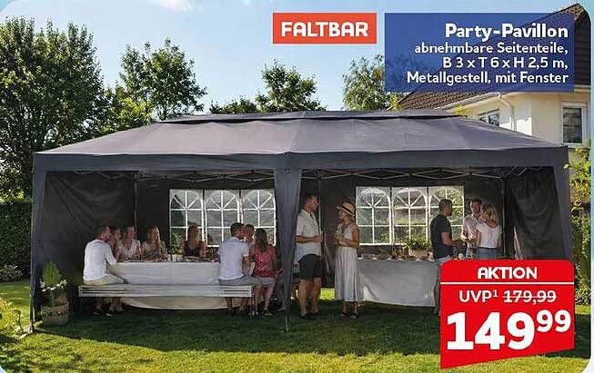 Party-Pavillon abnehmbare Seitenteile, B 3 x T 6 x H 2,5 m, Metallgestell, mit Fenster