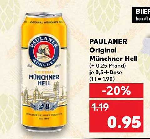 PAULANER Original Münchner Hell (+ 0,25 Pfand) je 0,5-l-Dose (1 l = 1,90)