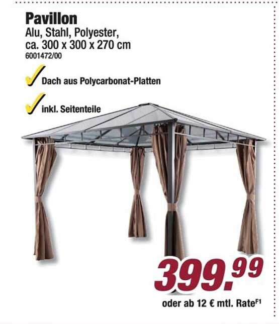 Pavillon Alu, Stahl, Polyester, ca. 300 x 300 x 270 cm