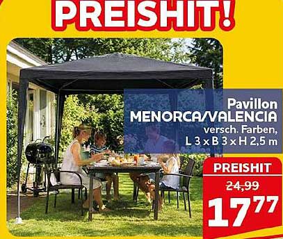 Pavillon MENORCA/VALENCIA versch. Farben, L 3 x B 3 x H 2,5 m