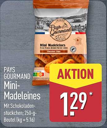 PAYS GOURMAND Mini-Madeleines Mit Schokoladenstückchen; 250-g-Beutel (kg = 5.16)