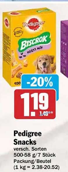 Pedigree Snacks versch. Sorten 500-58 g/7 Stück Packung/Beutel (1 kg = 2.38-20.52)