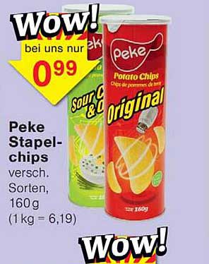 Peke Stapel-chips versch. Sorten, 160g (1 kg = 6,19)