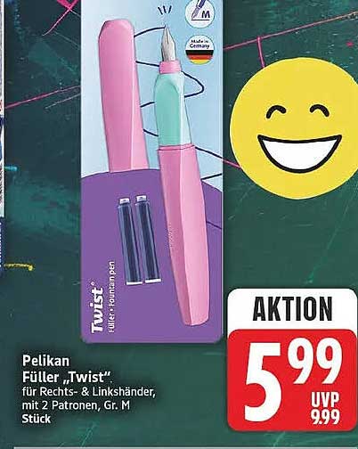 Pelikan Füller „Twist“ für Rechts- & Linkshänder, mit 2 Patronen, Gr. M Stück