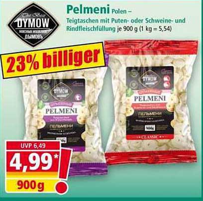 Pelmeni Polen – Teigtaschen mit Puten- oder Schweine- und Rindfleischfüllung je 900 g (1 kg = 5,54)