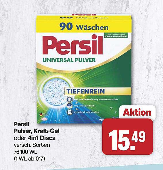 Persil Pulver, Kraft-Gel oder 4in1 Discs versch. Sorten 76-100-WL (1 WL ab 0,17)