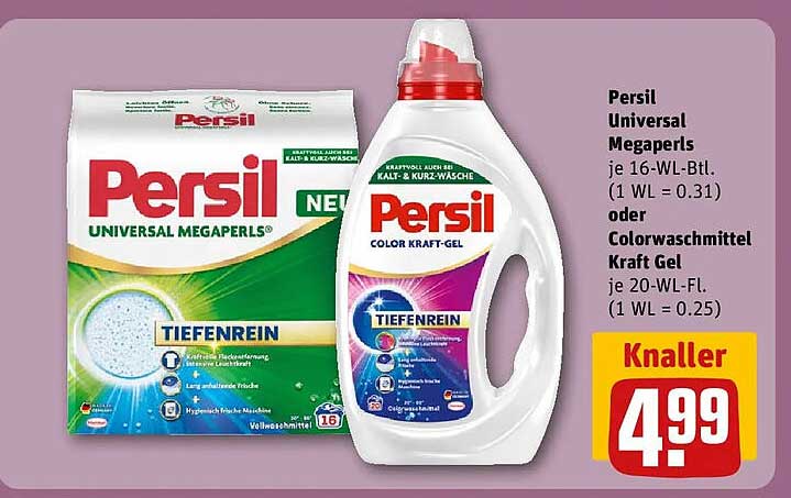 Persil Universal Megaperls je 16-WL-Btl. (1 WL = 0.31) oder Colorwaschmittel Kraft Gel je 20-WL-Fl. (1 WL = 0.25)